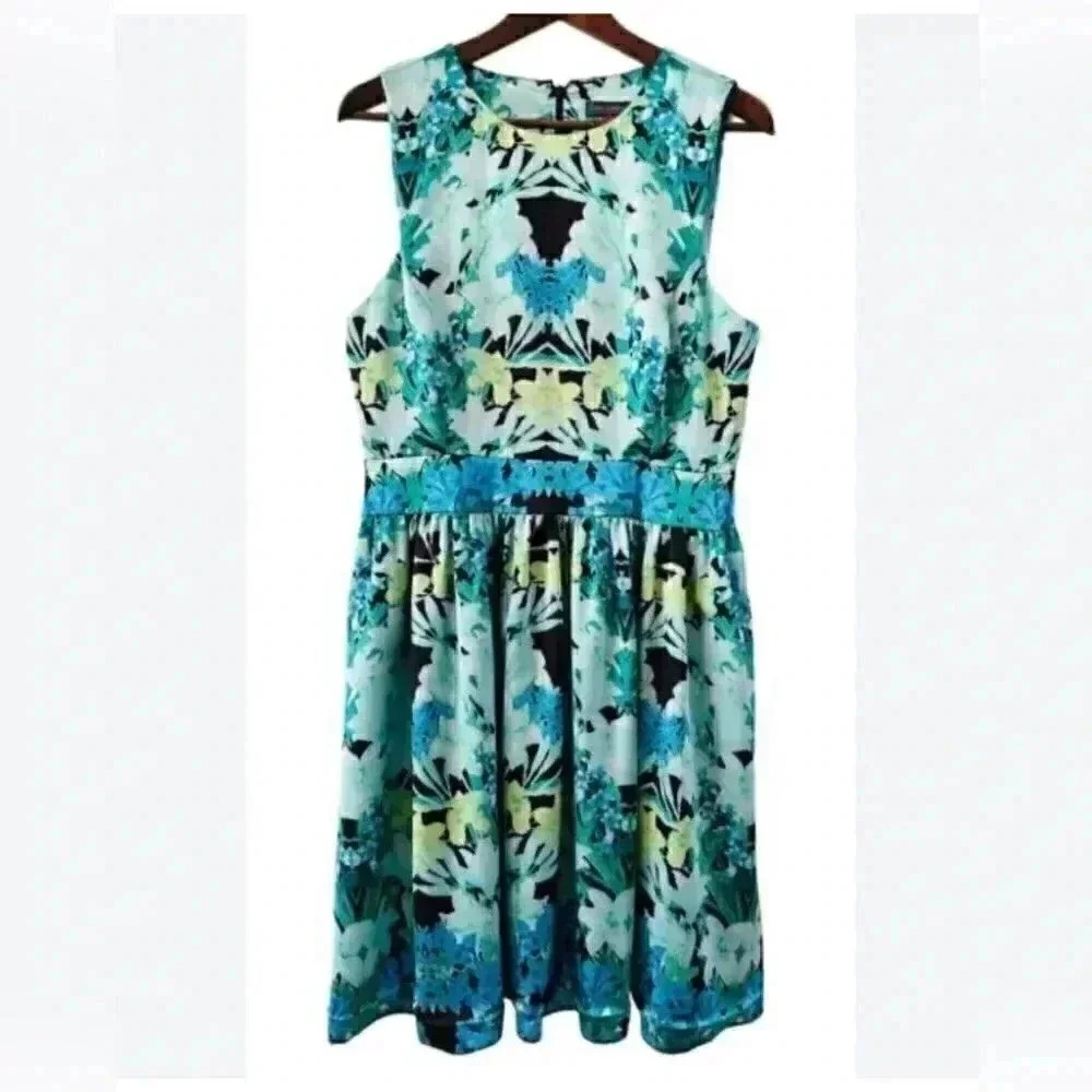 Vince Camuto Multicolored Back Zip Sleeveless Midi Dress 2